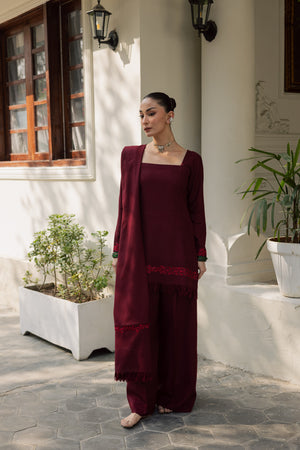 Maroon Marina Set With Dupatta