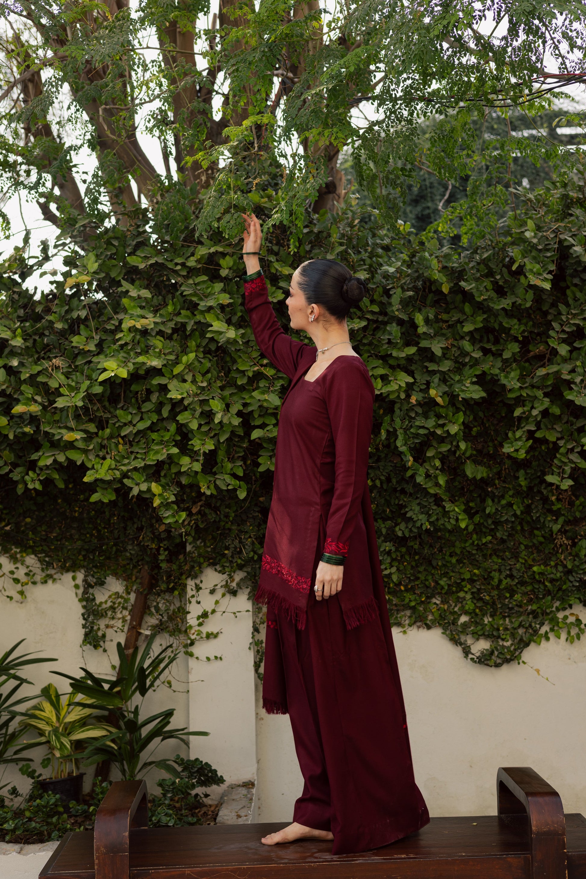 Maroon Marina Set With Dupatta