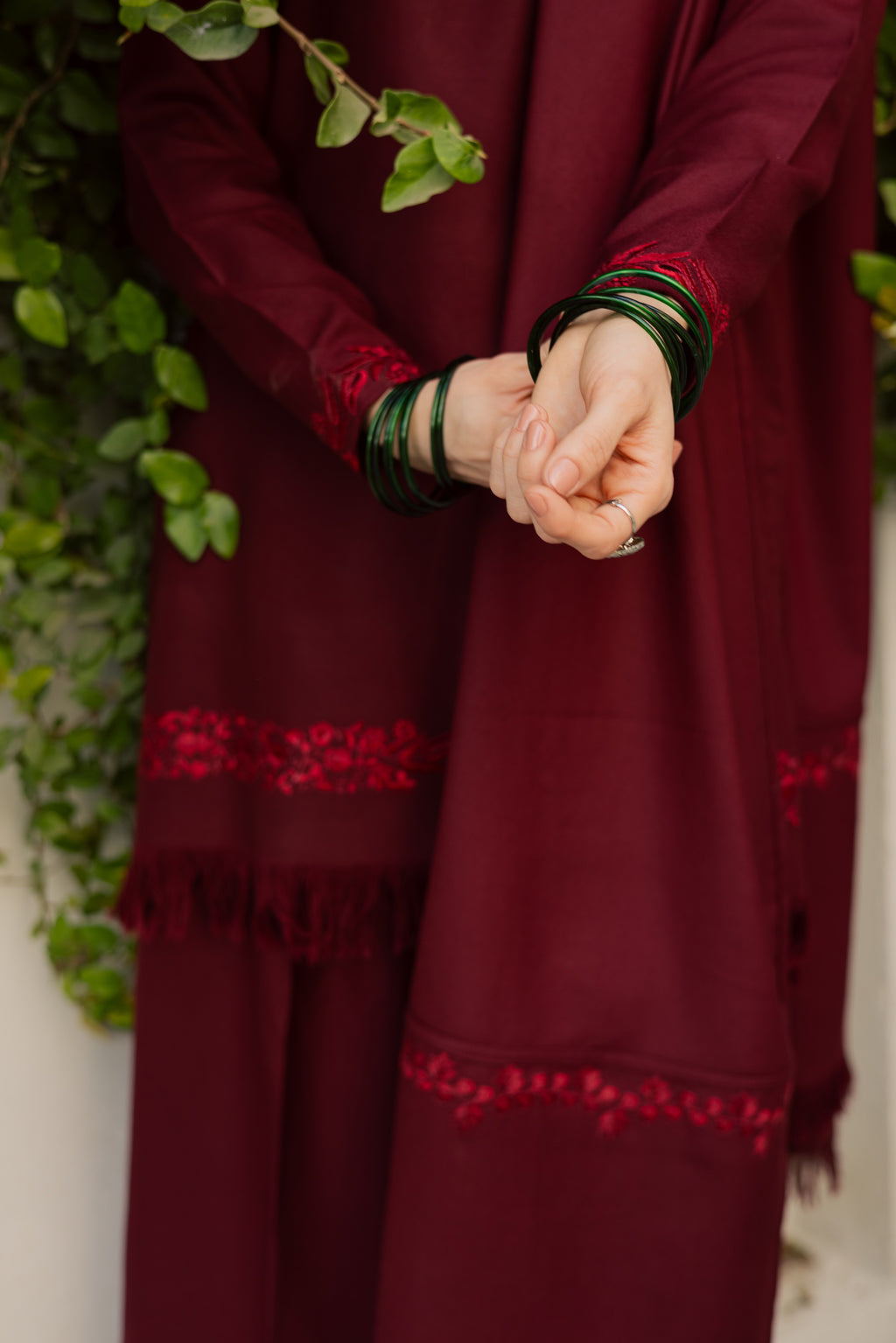 Maroon Marina Set With Dupatta