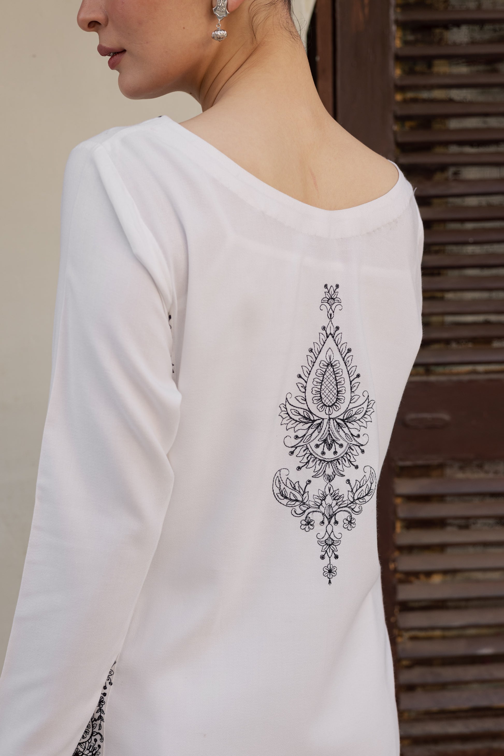 White Embroidered Marina Set With Dupatta