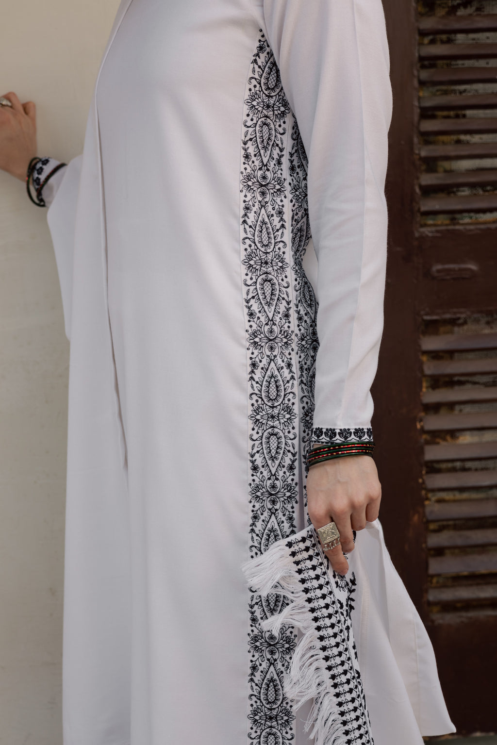 White Embroidered Marina Set With Dupatta