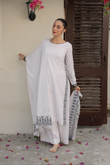 White Embroidered w Shawl