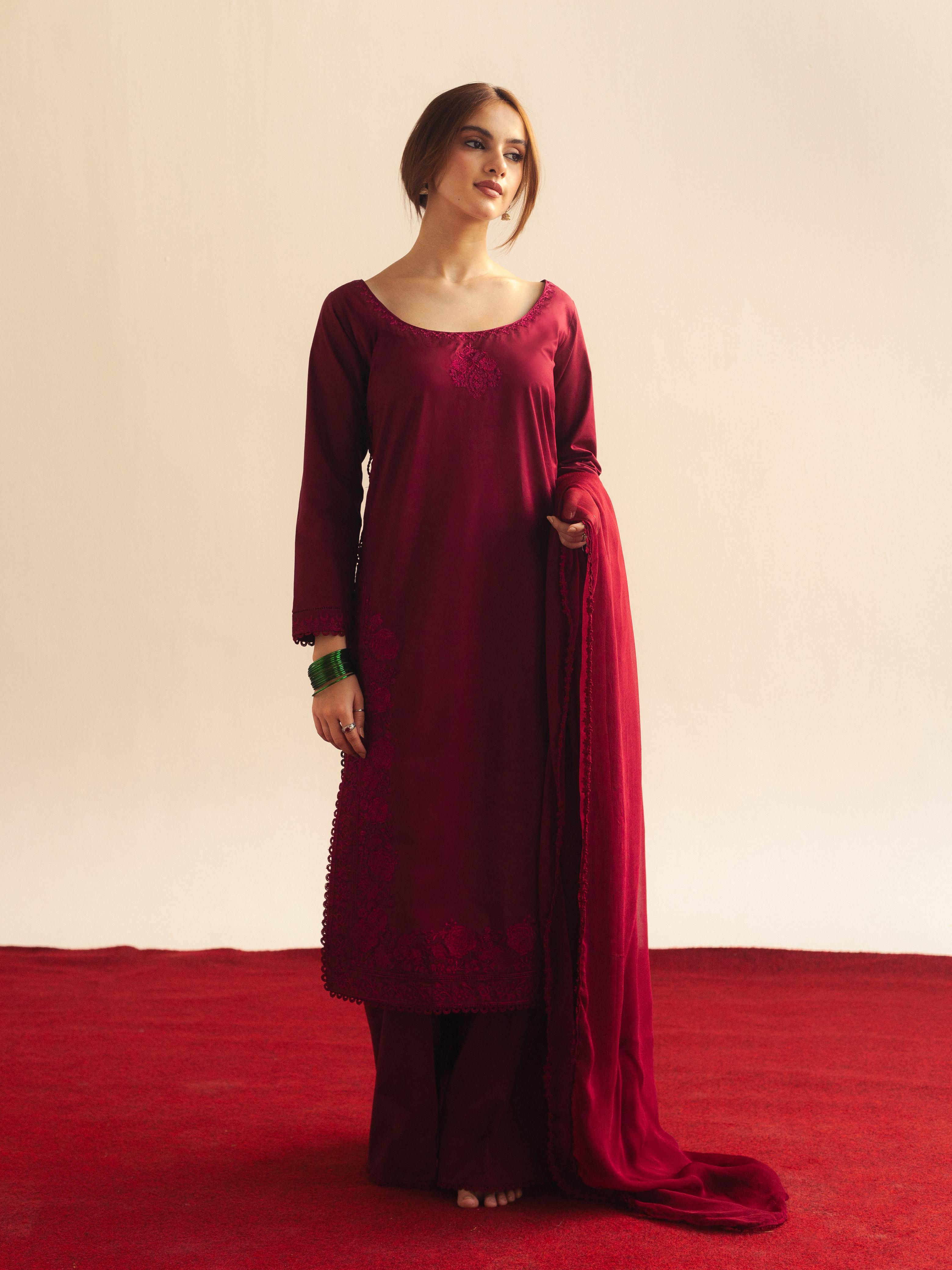 Maroon Embroidered Set