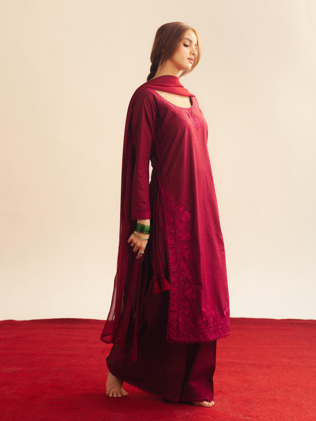 Maroon Embroidered Set