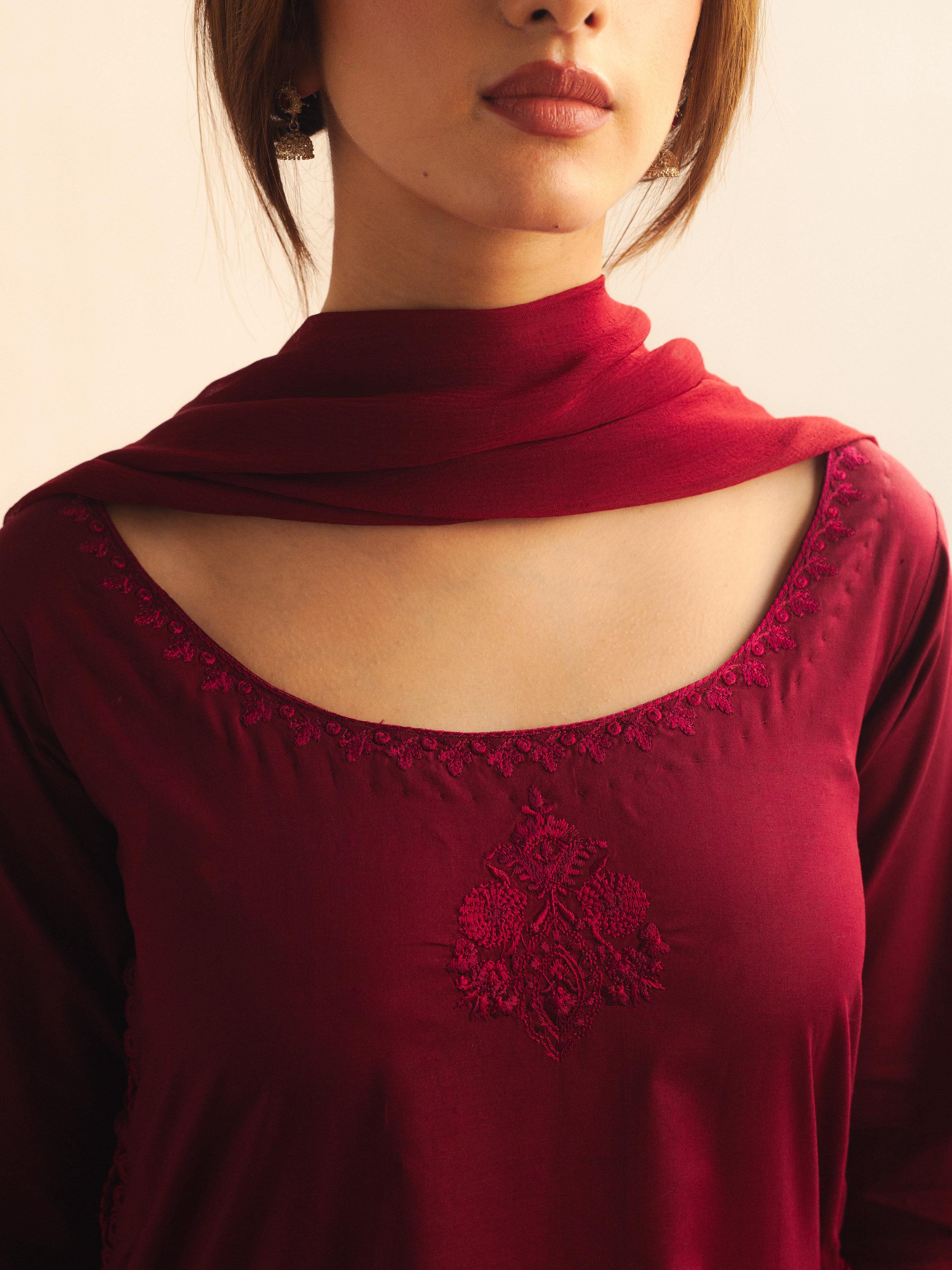 Maroon Embroidered Set