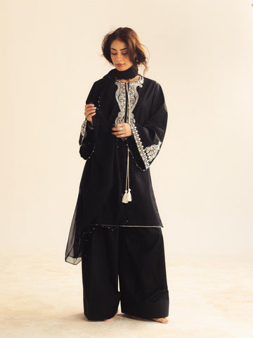Black Embroidered Farshi Shalwar Set