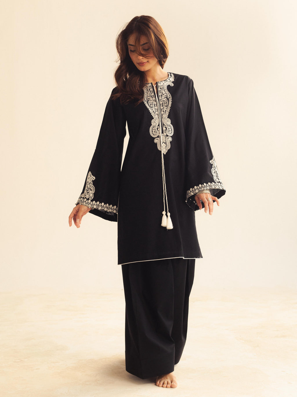Black Embroidered Farshi Shalwar Set