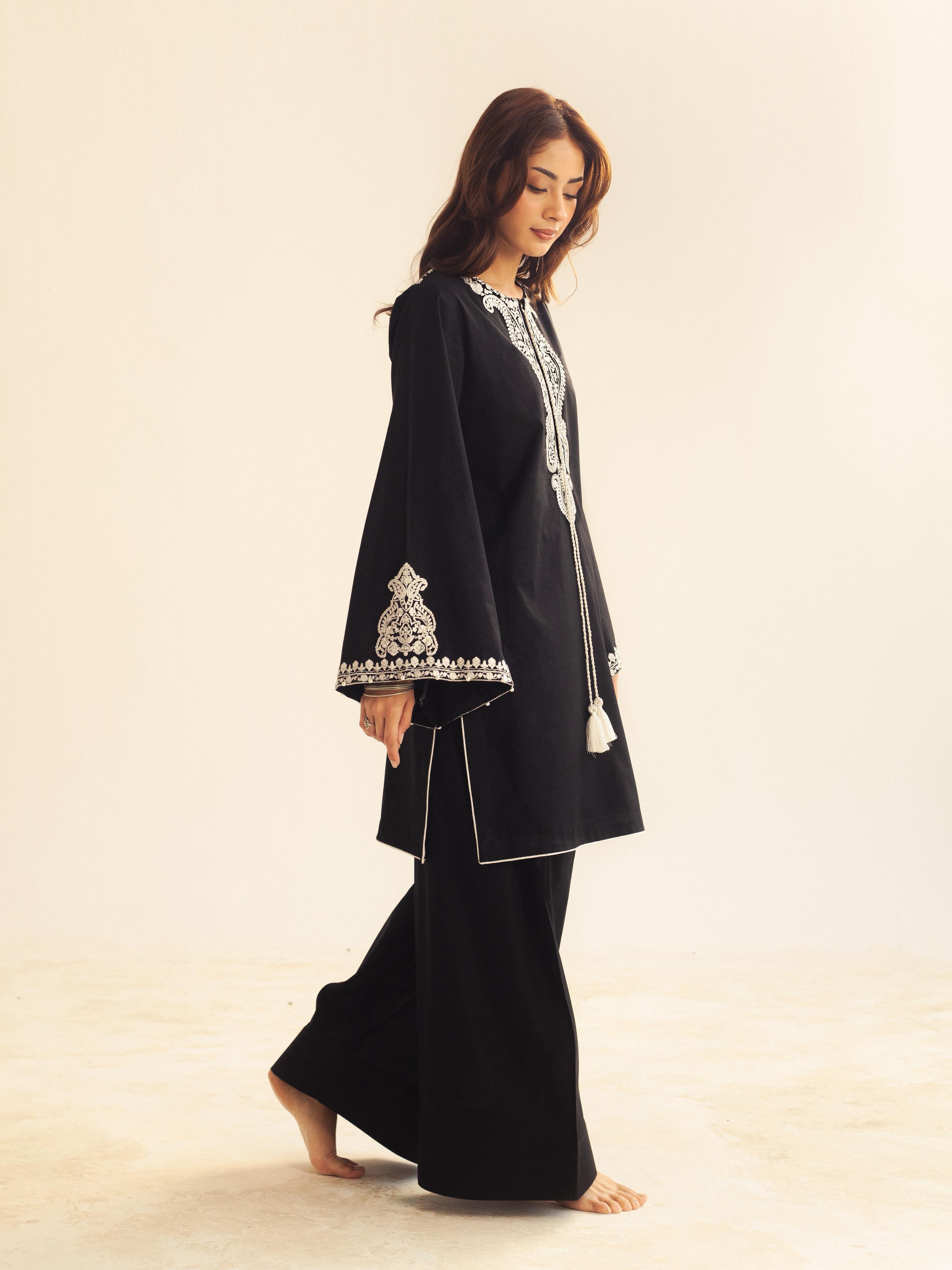 Black Embroidered Farshi Shalwar Set