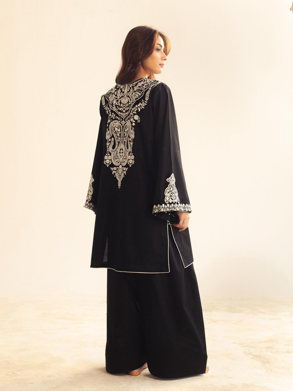 Black Embroidered Farshi Shalwar Set