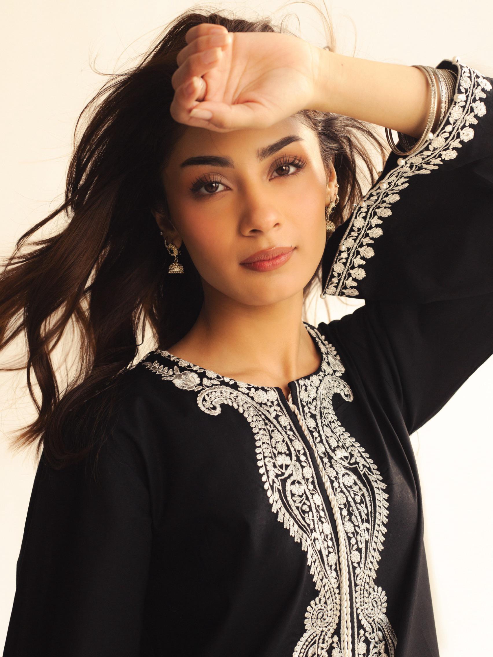 Black Embroidered Farshi Shalwar Set