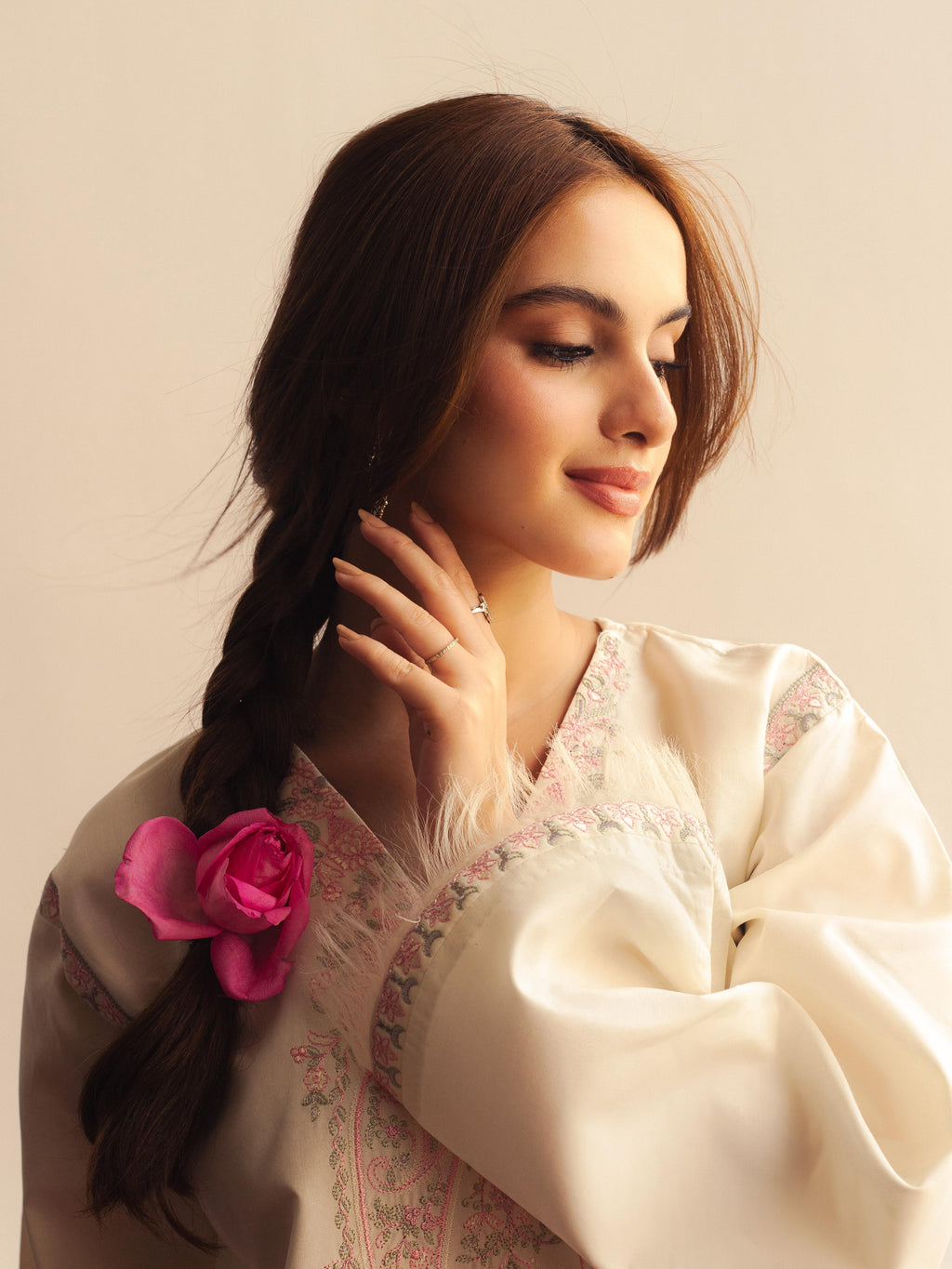 Ivory set with pastel embroidery
